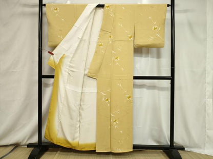 平和屋着物■上質な小紋　地紋起こし　流水草花文　金糸　正絹　逸品　CABB7350dy