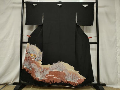平和屋着物■豪華黒留袖　刺繍　鴛鴦立波文　暈し染め　金糸　正絹　逸品　CABB7376dy