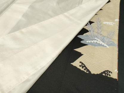 平和屋着物■豪華黒留袖　刺繍　鴛鴦立波文　暈し染め　金糸　正絹　逸品　CABB7376dy