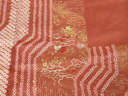 平和屋着物■訪問着 絞り 刺繍 草花文 金彩 正絹 逸品 CABB7417dy