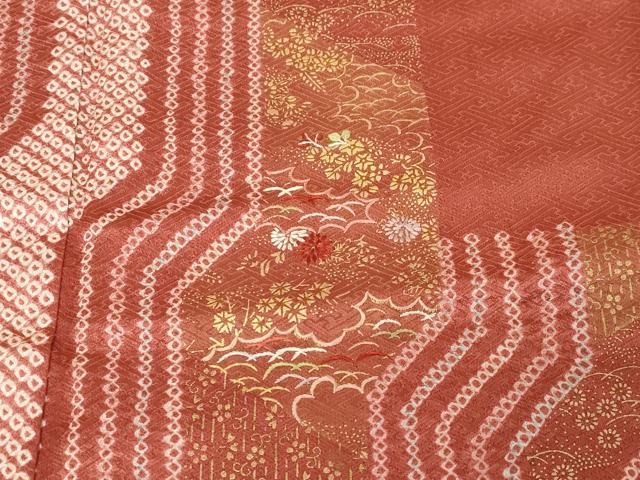 平和屋着物■訪問着 絞り 刺繍 草花文 金彩 正絹 逸品 CABB7417dy