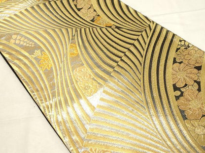 平和屋着物▼全通柄袋帯 草花文 金銀糸 正絹 逸品 CABB7513dy