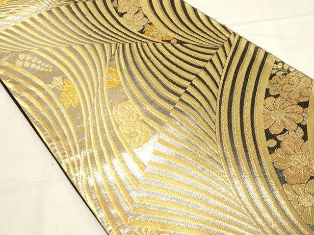 平和屋着物▼全通柄袋帯 草花文 金銀糸 正絹 逸品 CABB7513dy