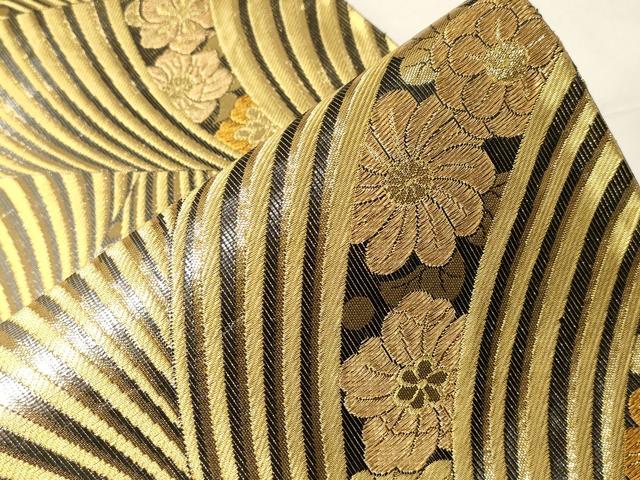平和屋着物▼全通柄袋帯 草花文 金銀糸 正絹 逸品 CABB7513dy