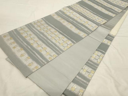 平和屋着物▼六通柄袋帯　横段花文　金銀糸　やまと誂製　正絹　逸品　CABB7522dy