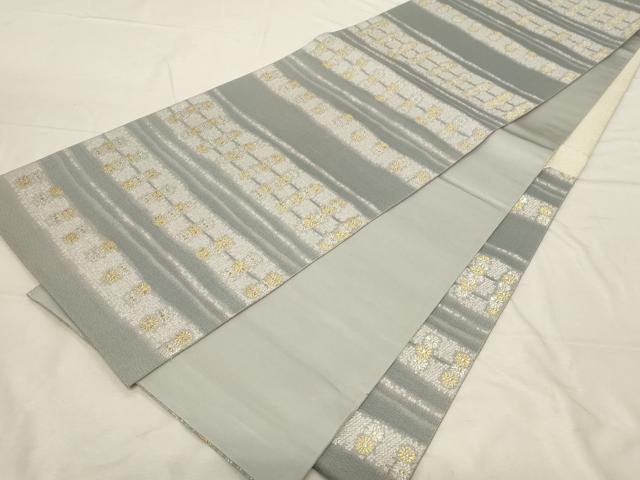 平和屋着物▼六通柄袋帯　横段花文　金銀糸　やまと誂製　正絹　逸品　CABB7522dy