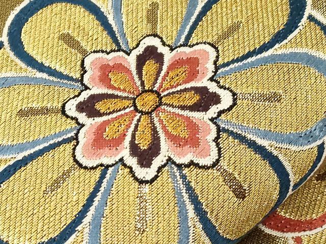 平和屋着物▼六通柄袋帯　菱花文　黒地　金糸　正絹　逸品　CABB7534dy