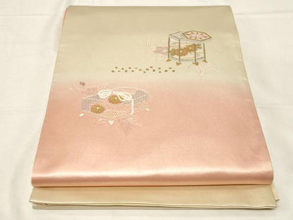 平和屋着物▼中国三大刺繍　スワトウ刺繍　太鼓柄袋帯　貝桶文箱花文　金彩　正絹　逸品　CABB7540dy