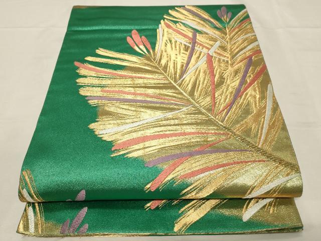 平和屋着物▼六通柄袋帯　彩絵瑞松紋　金糸　正絹　逸品　CABB7572dy