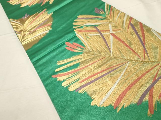 平和屋着物▼六通柄袋帯　彩絵瑞松紋　金糸　正絹　逸品　CABB7572dy