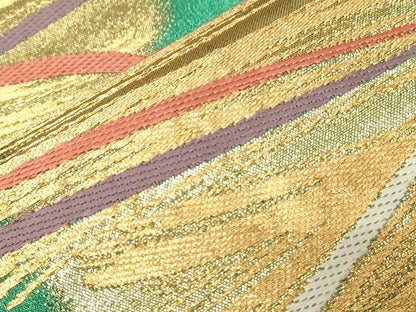 平和屋着物▼六通柄袋帯　彩絵瑞松紋　金糸　正絹　逸品　CABB7572dy
