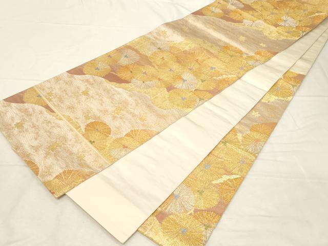 平和屋着物▼六通柄袋帯　蒔絵格風　金銀糸　正絹　逸品　CABB7591dy