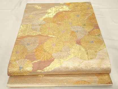 平和屋着物▼六通柄袋帯　蒔絵格風　金銀糸　正絹　逸品　CABB7591dy