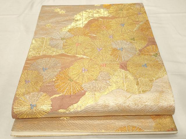 平和屋着物▼六通柄袋帯　蒔絵格風　金銀糸　正絹　逸品　CABB7591dy