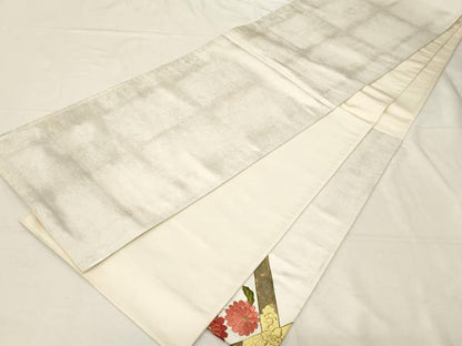 平和屋着物▼太鼓柄袋帯　駒刺繍　天井花文　金彩　引箔　正絹　逸品　CABB7596dy