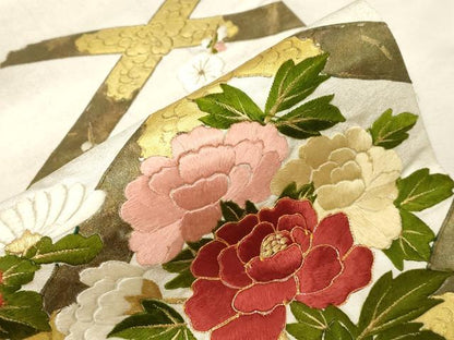 平和屋着物▼太鼓柄袋帯　駒刺繍　天井花文　金彩　引箔　正絹　逸品　CABB7596dy