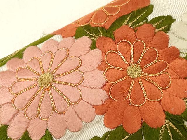 平和屋着物▼太鼓柄袋帯　駒刺繍　天井花文　金彩　引箔　正絹　逸品　CABB7596dy