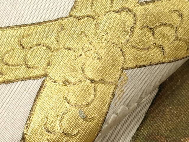 平和屋着物▼太鼓柄袋帯　駒刺繍　天井花文　金彩　引箔　正絹　逸品　CABB7596dy