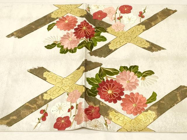 平和屋着物▼太鼓柄袋帯　駒刺繍　天井花文　金彩　引箔　正絹　逸品　CABB7596dy