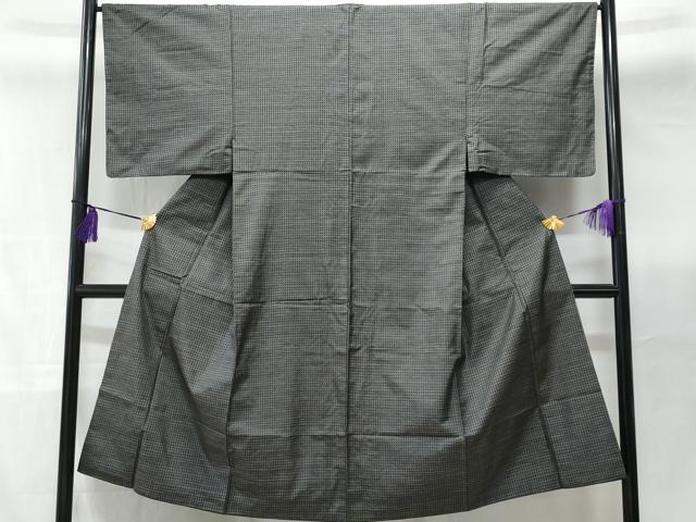 平和屋着物■男性　紬　格子柄　黒地　正絹　逸品　CABB7642fb