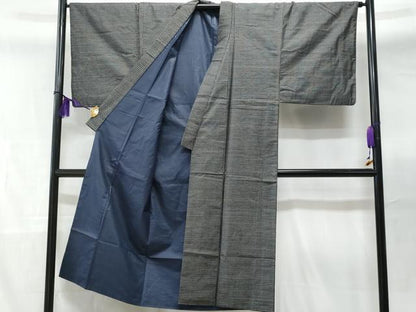 平和屋着物■男性　紬　格子柄　黒地　正絹　逸品　CABB7642fb