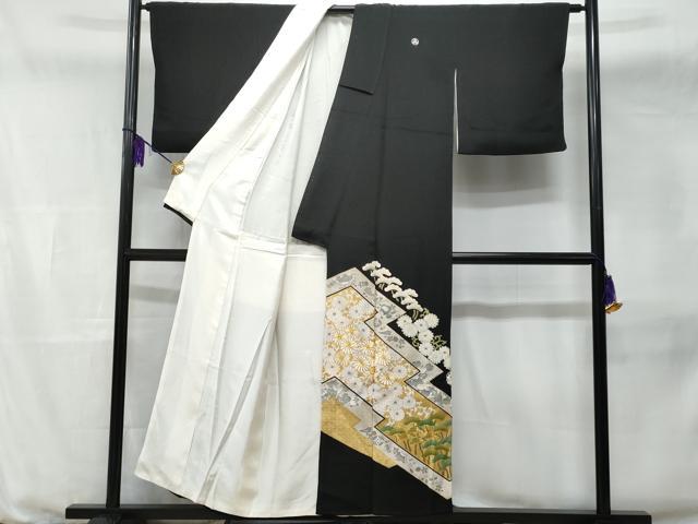 平和屋着物■豪華黒留袖　駒刺繍　松菊唐草文　金彩　正絹　逸品　CABB7685fb