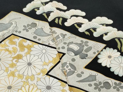 平和屋着物■豪華黒留袖　駒刺繍　松菊唐草文　金彩　正絹　逸品　CABB7685fb