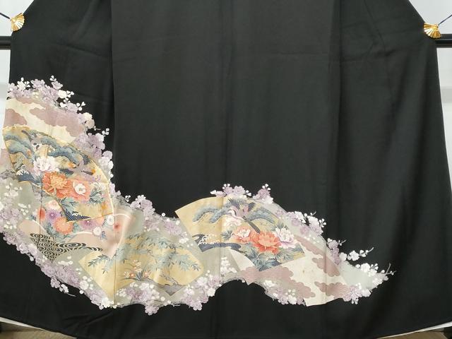 平和屋着物■豪華黒留袖 駒刺繍 地紙花鳥文 金彩 正絹 逸品 CABB7692fb