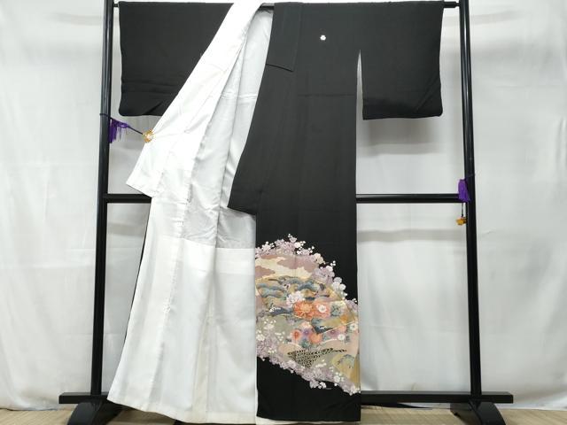 平和屋着物■豪華黒留袖 駒刺繍 地紙花鳥文 金彩 正絹 逸品 CABB7692fb