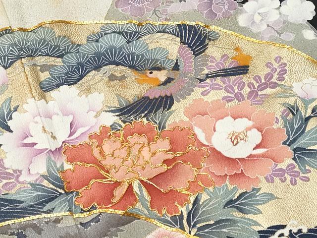 平和屋着物■豪華黒留袖 駒刺繍 地紙花鳥文 金彩 正絹 逸品 CABB7692fb