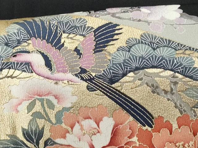 平和屋着物■豪華黒留袖 駒刺繍 地紙花鳥文 金彩 正絹 逸品 CABB7692fb