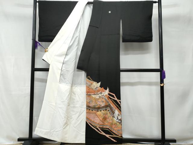 平和屋着物■豪華黒留袖 駒刺繍 飛鶴吉祥花文 金彩 正絹 逸品 CABB7783fb
