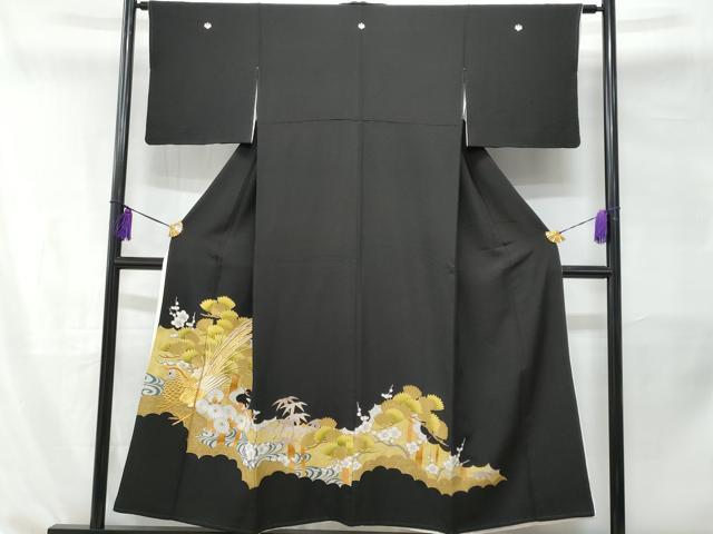 平和屋着物■豪華黒留袖 刺繍 尾長鳥松竹梅 金彩 正絹 逸品 CABB7786fb