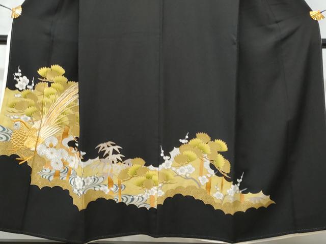 平和屋着物■豪華黒留袖 刺繍 尾長鳥松竹梅 金彩 正絹 逸品 CABB7786fb