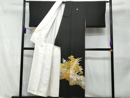 平和屋着物■豪華黒留袖 刺繍 尾長鳥松竹梅 金彩 正絹 逸品 CABB7786fb