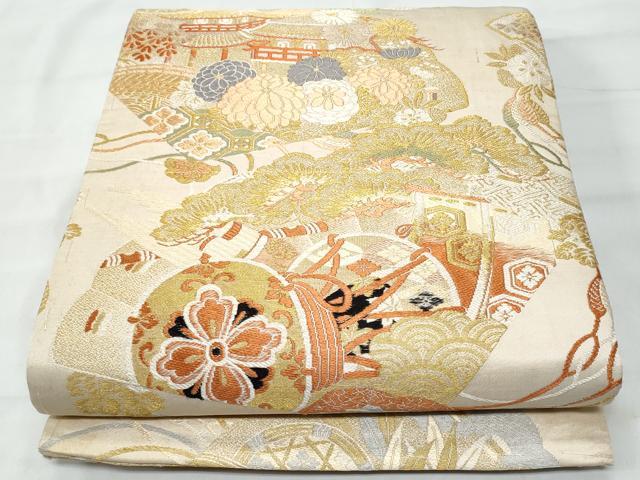 平和屋着物◎アンティーク 大正ロマン 丸帯 唐織 鼓花文 正絹 逸品 CABB7866fb