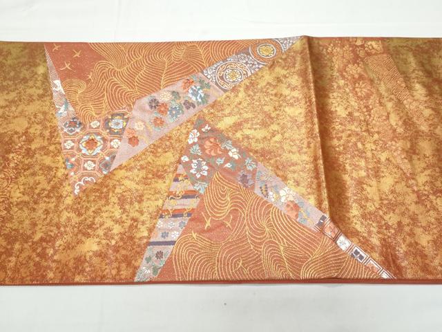 平和屋着物◎西陣 高島織物謹製 太鼓柄袋帯 唐織 霞花文 青銅箔 正絹 逸品 CABB7894fb