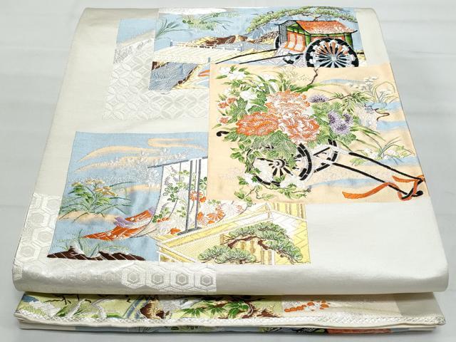 平和屋着物◎六通柄袋帯　唐織　色紙花鳥文　金銀糸　正絹　逸品　CABB7896fb