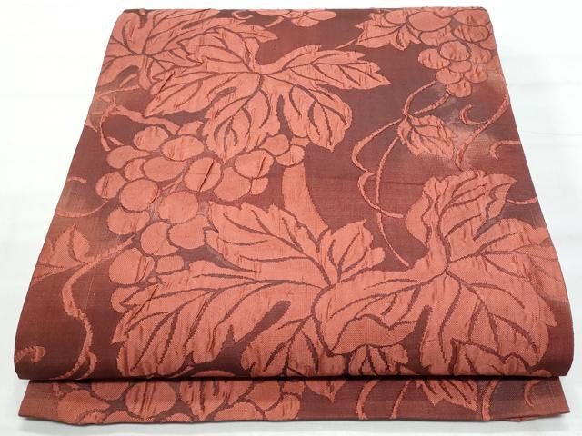 平和屋着物◎全通柄袋帯 ふくれ織 葡萄蔦の葉文 正絹 逸品 CABB7900fb