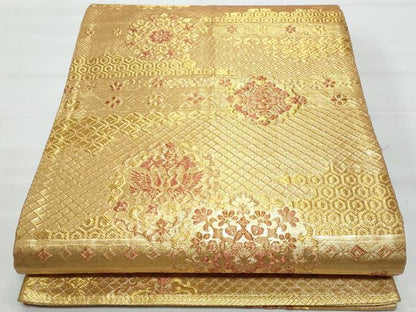 平和屋着物◎六通柄袋帯 錦麗 横段花丸文 金糸 正絹 逸品 CABB7901fb