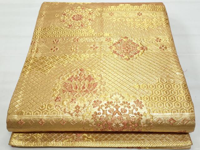 平和屋着物◎六通柄袋帯 錦麗 横段花丸文 金糸 正絹 逸品 CABB7901fb