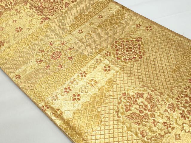 平和屋着物◎六通柄袋帯 錦麗 横段花丸文 金糸 正絹 逸品 CABB7901fb