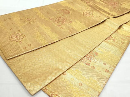 平和屋着物◎六通柄袋帯 錦麗 横段花丸文 金糸 正絹 逸品 CABB7901fb
