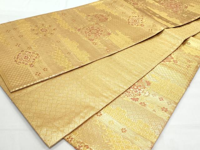 平和屋着物◎六通柄袋帯 錦麗 横段花丸文 金糸 正絹 逸品 CABB7901fb