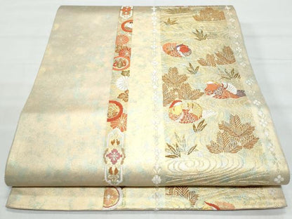 平和屋着物◎六通柄袋帯 流水鴛鴦花文 金糸 引箔 正絹 逸品 CABB7902fb