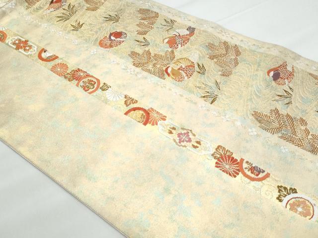 平和屋着物◎六通柄袋帯 流水鴛鴦花文 金糸 引箔 正絹 逸品 CABB7902fb