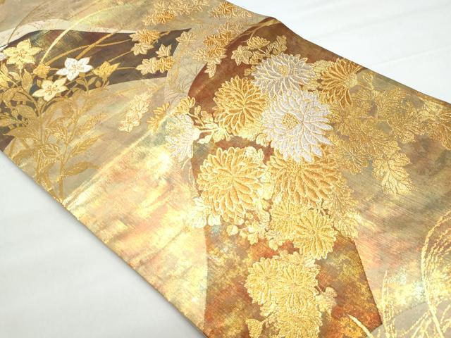 平和屋着物◎六通柄袋帯 草花文 華我箔 正絹 逸品 CABB7903fb