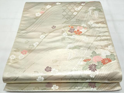 平和屋着物◎六通柄袋帯 流水花文 金糸 正絹 逸品 CABB7917fb
