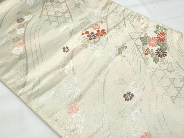 平和屋着物◎六通柄袋帯 流水花文 金糸 正絹 逸品 CABB7917fb