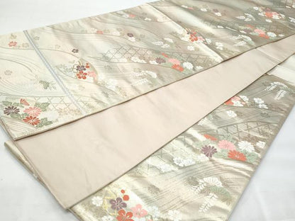 平和屋着物◎六通柄袋帯 流水花文 金糸 正絹 逸品 CABB7917fb